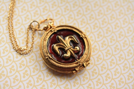 Vintage French Fleur De Lis Locket, French Necklac