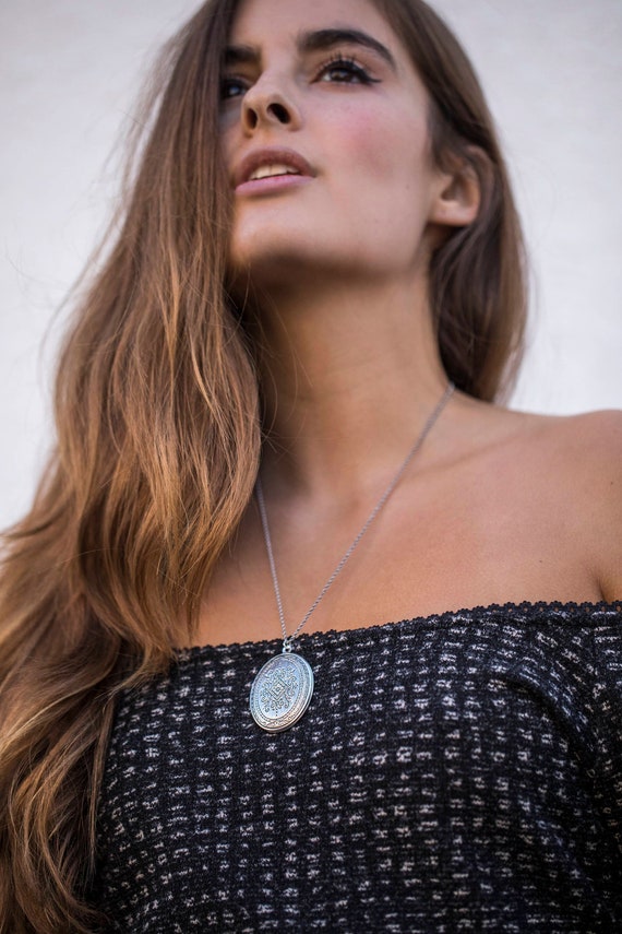 Silver Locket Necklace Long Necklace Long Necklace Ornate