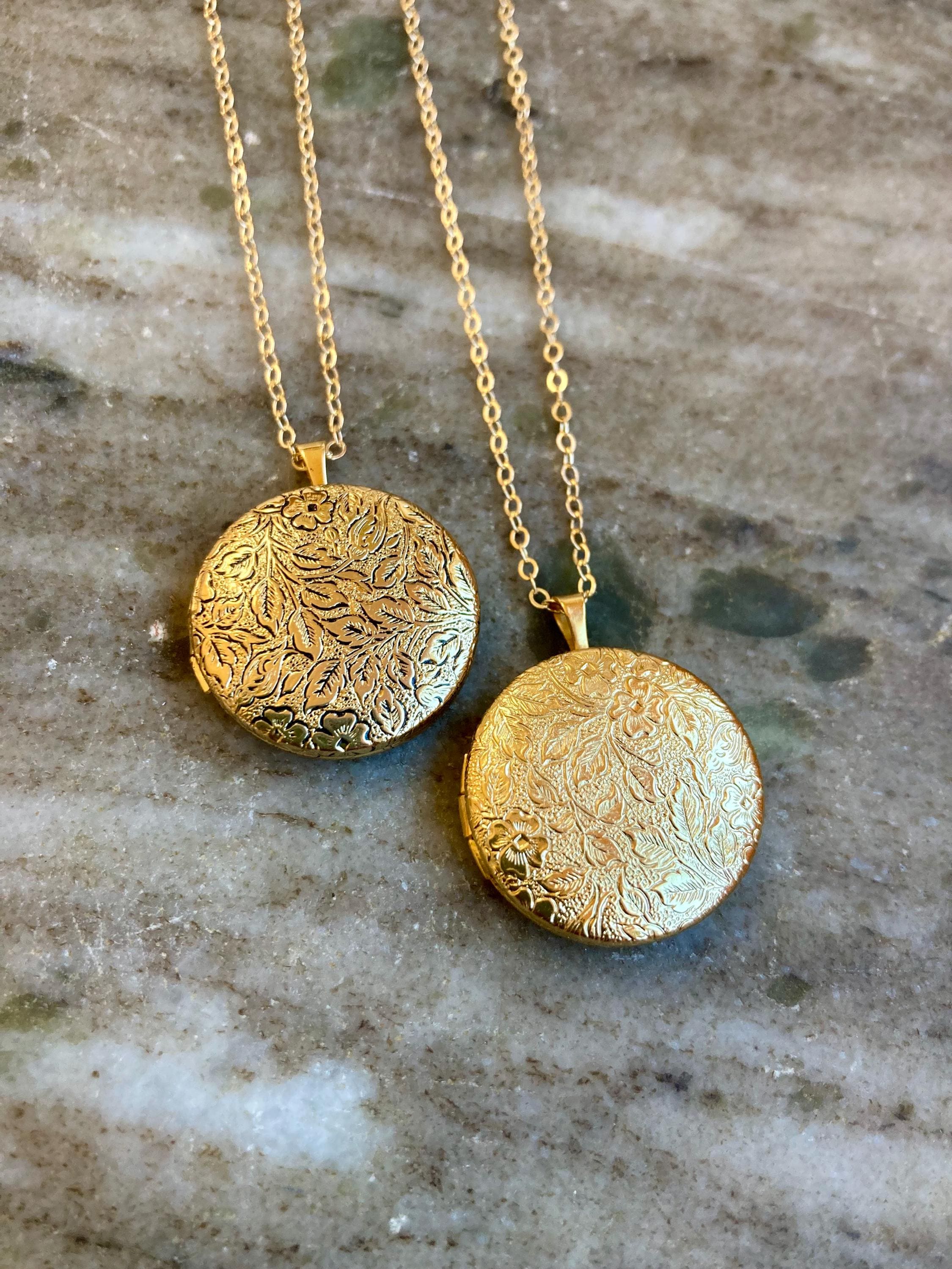 SMALL Locket Gold Jewelry, Gift for Women Photo Necklace, Floral Gold Child Lockets, Long Jewelry, Rose Gold Jewelry Picture Locket Kid