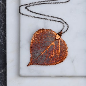 Long Copper Leaf Necklace, Aspen Leaf Pendant Leaves, Pendant Heart Necklace, Organic Leaf Necklace, Autumn Orange Jewelry, Necklace for Mom image 8