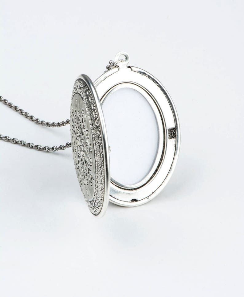 Silver Locket Necklace Long Necklace Long Necklace Ornate Etsy