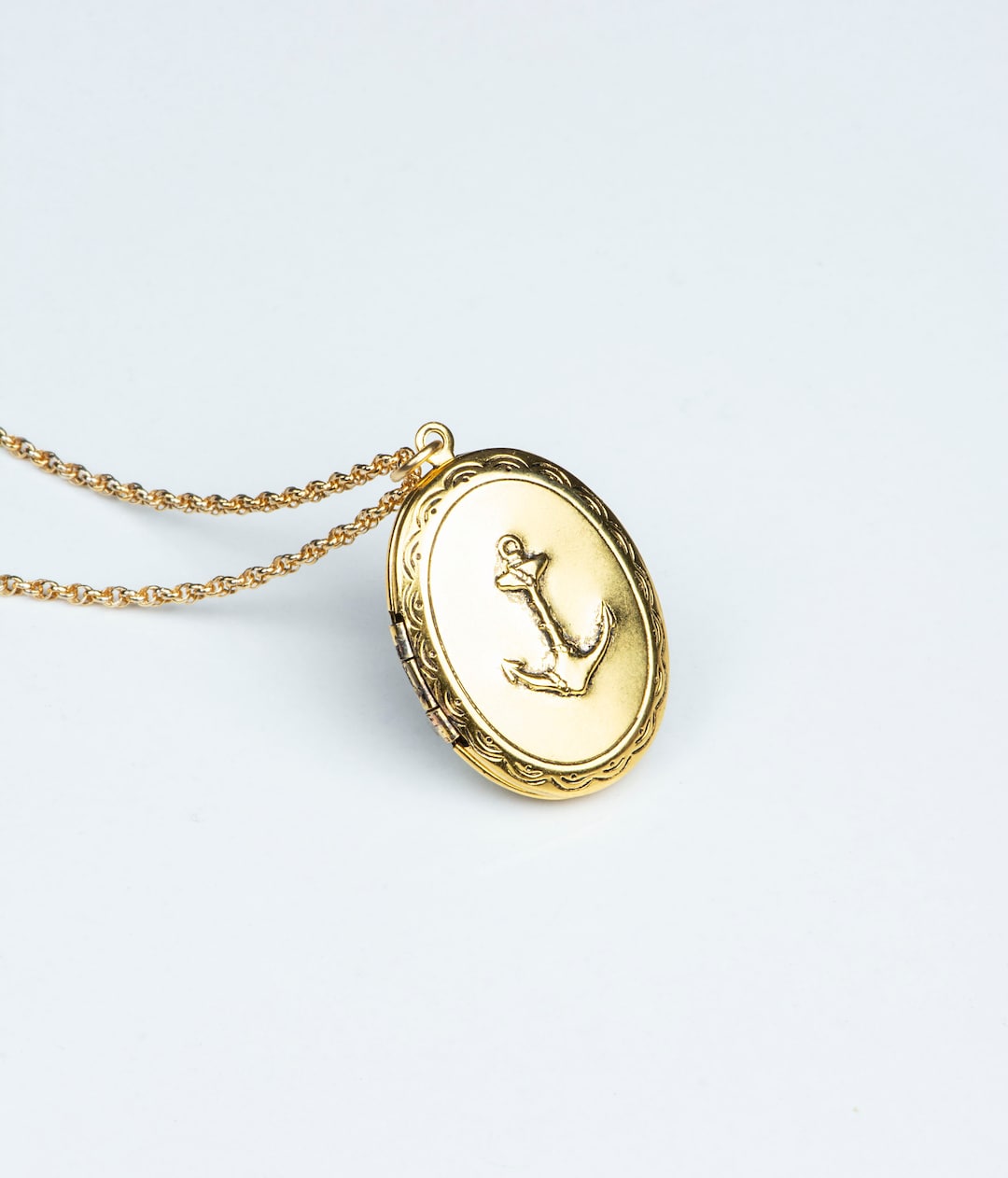Anchor Necklace, Nautical Sailor Gold Anchor Locket, Vintage Locket ...