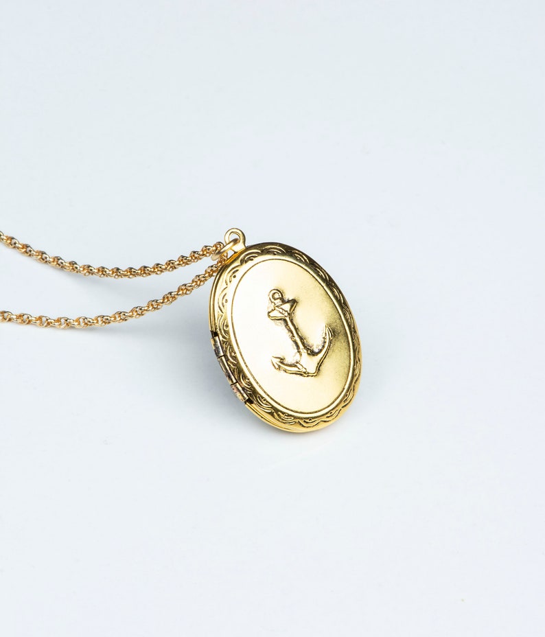 Anchor Necklace, Nautical Sailor Gold Anchor Locket, Vintage Locket, Long Gold Necklace, Long Chain Locket, Women's Accessories 
