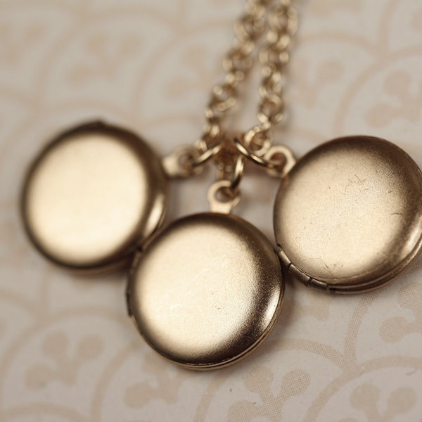 Tiniest Gold Locket Trio Necklace, Small Pendant