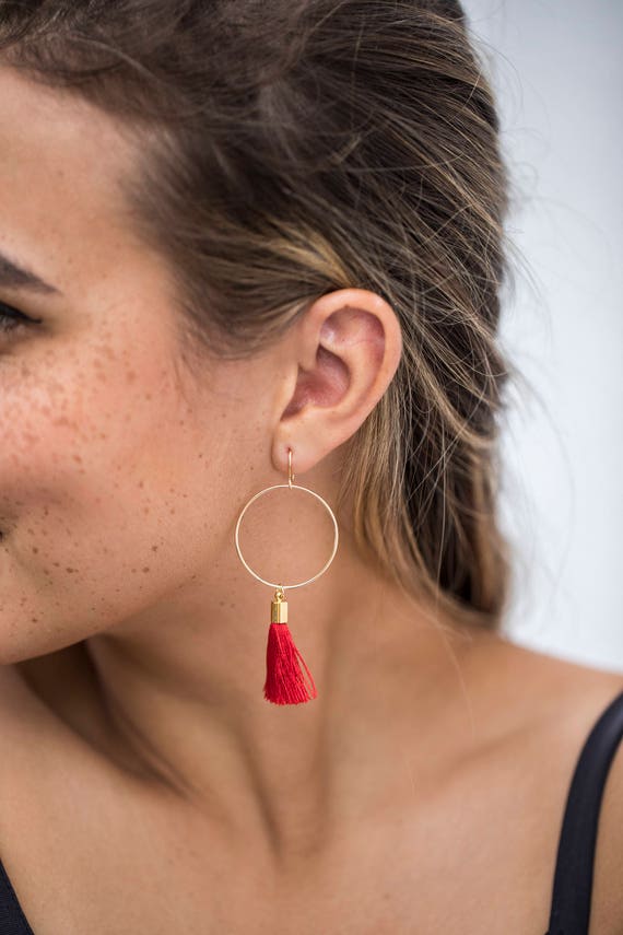 Beach Wedding Wedding Earrings Large Bridesmaid Gift Hoop Earrings Tassel Earrings with Circles