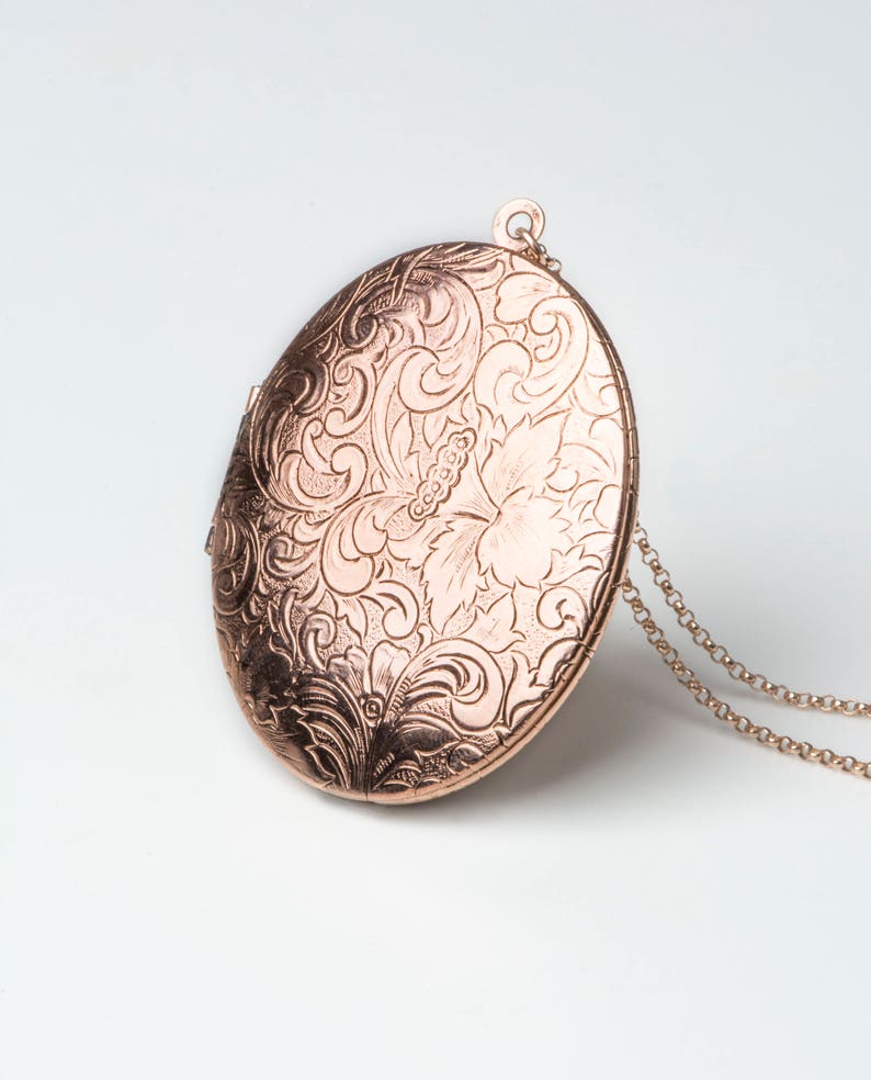 Huge Floral Design Rose Locket Necklace Oval Big Picture Etsy