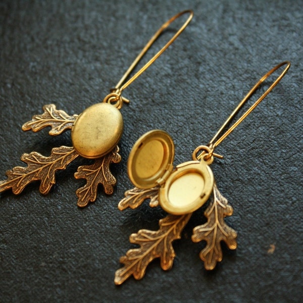 Vintage Autumn Leaf and Locket Earrings