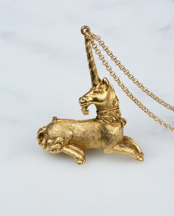 Vintage Unicorn Locket, Long Unicorn Necklace, Go… - image 4