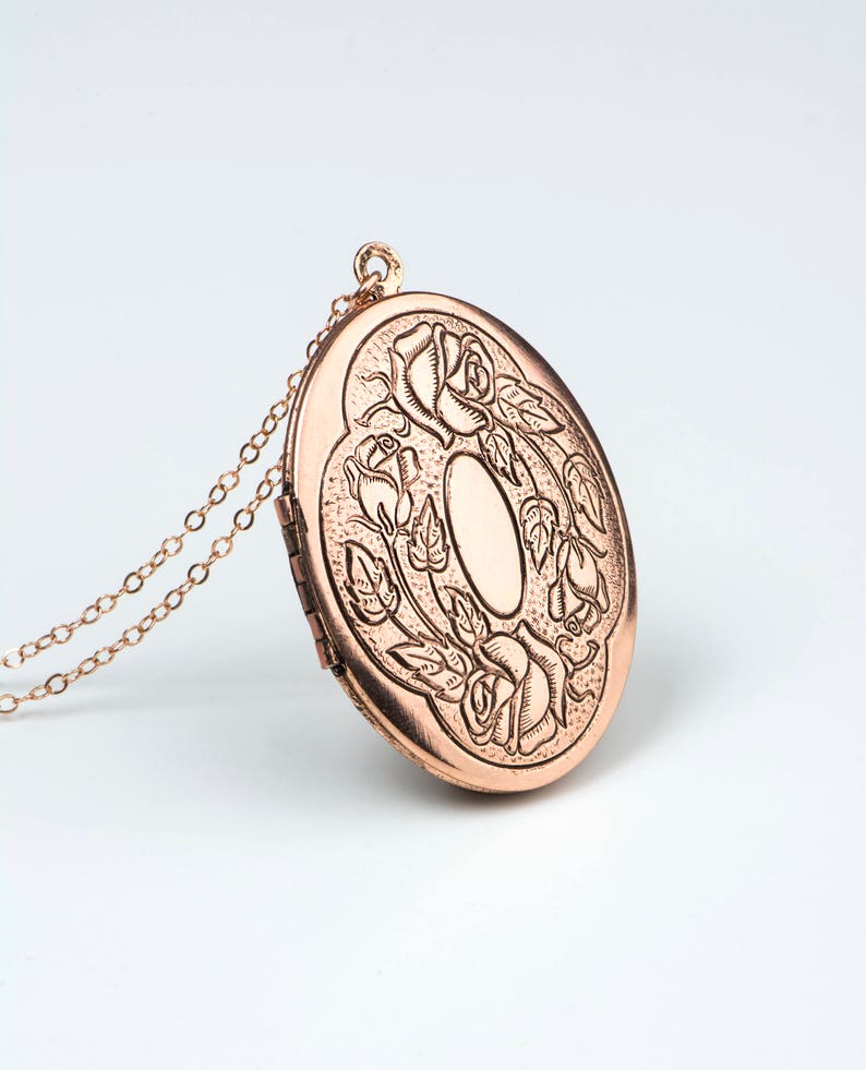 Oval Rose Gold Locket Necklace Antiqued Rose Gold Large Etsy