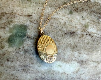 Tiny Yellow and Pink Gold Filled Locket, Miniature Antique Oval Locket, Two Pictures 1900s Monogram Locket Small, Black Hills Gold