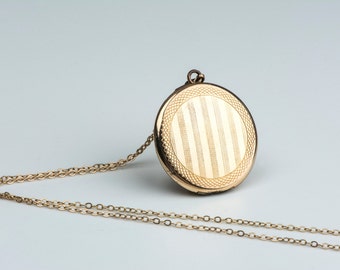 Antique Gold Filled Large Stripes Monogram Locket Necklace Letters A C F Scroll, Monogram Necklace, Large Vintage Pendant, Gold Fill