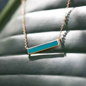 High Quality Turquoise Bar Necklace, Necklace for Mom, Inlay Bar Stone Necklace, Gold Minimalist Necklace, Turquoise Necklace Bar Pendant image 2