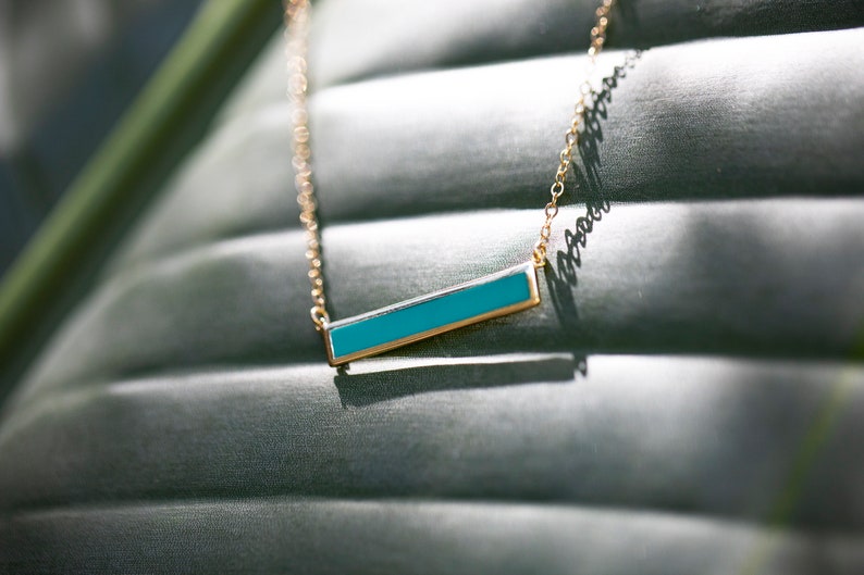 High Quality Turquoise Bar Necklace, Necklace for Mom, Inlay Bar Stone Necklace, Gold Minimalist Necklace, Turquoise Necklace Bar Pendant image 2
