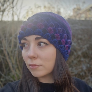 Handmade Crocheted Dragon Scale Beanie - Customisable Colours & Sizes