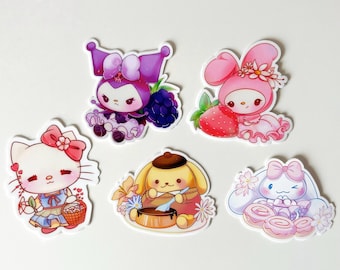 Söta chibi-karaktärer med kanin, katt och hund, vinylstansade klistermärken
