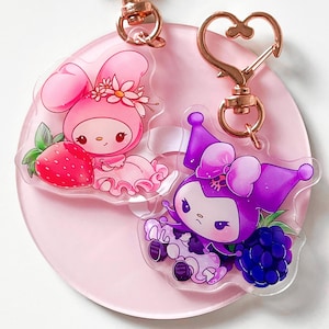 Cute chibi pink and purple bunny acrylic keychains