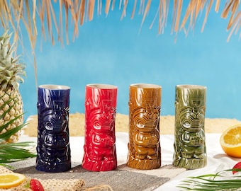 Ceramic Hawaiian Tiki Mugs Set of 4 (17 oz)