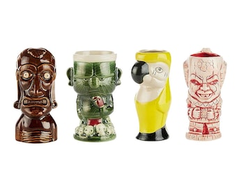 Ceramic Hawaiian Luau Tiki Mugs (Set of 4 - 14-22oz)