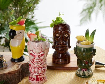 Keramik Hawaiian Luau Tiki Tassen (4-er Set - 14-22 Unzen)