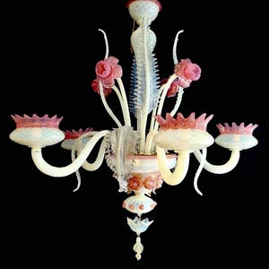 Vintage Murano Blumen-Leuchter - 1950er Jahre Italienische Opalglas Beleuchtung, Mid-Century Modern, seltenes handgefertigtes Design