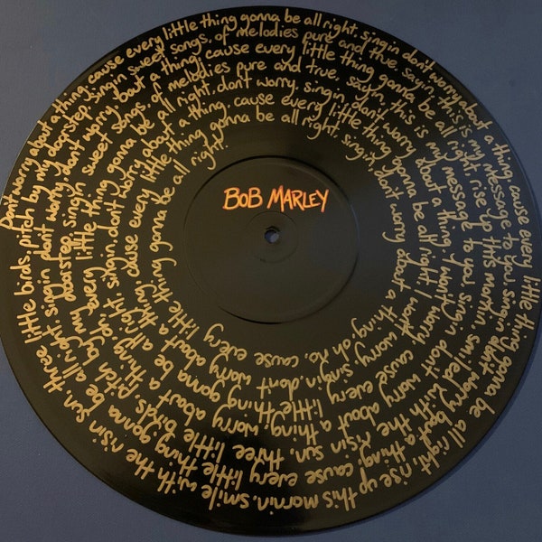 Bob Marley - three little birds hand painted lyrics painting on vinyl record