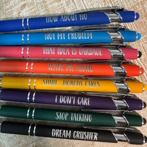 Snarky Work Pen Set - Rude Pens, Gag Gift Pens - Pack of 8 Clickable, Stylus Pens