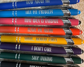 Juego de bolígrafos Snarky Work: regalo de broma grosera, bolígrafos con punta fina (paquete de 8)