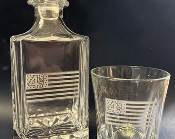 Donald Trump 45/47 Whiskey Decanter and Rocks Glass Set
