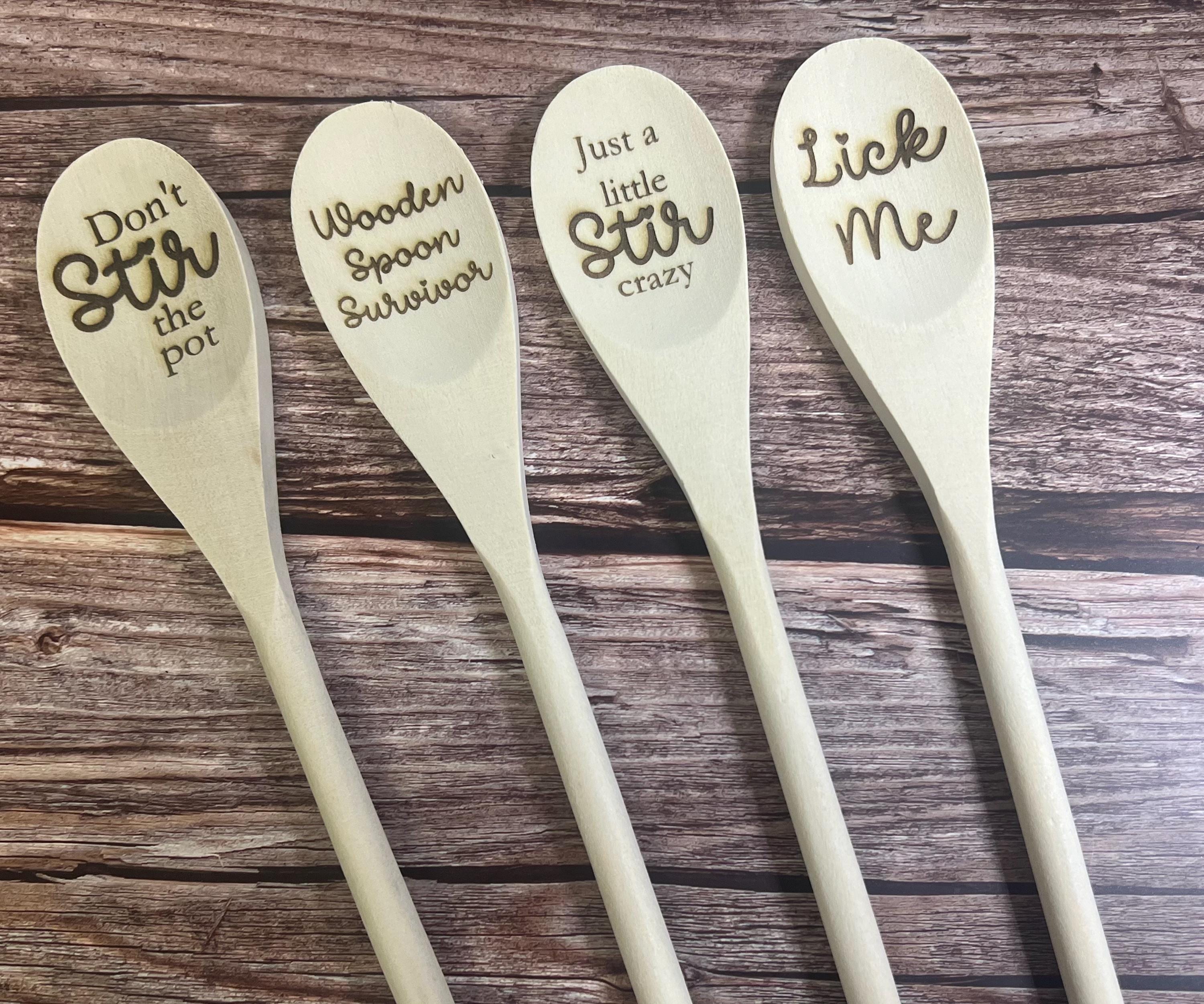 Engraved Wooden Spoons - Stirred With Love, Lick Me, Wooden Spoon