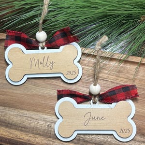 Personalized Wooden Dog Bone Christmas Ornament - Layered Dog Bone Ornament - Custom Pet Ornaments