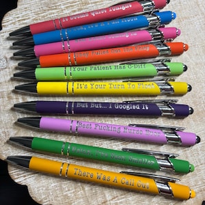 Night Shift Nurse Pens - Snarky Work Pen Set - Rude Pens, Gag Gift Pens - Pack of 10 Clickable, Stylus Pens