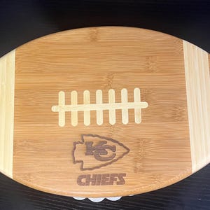 Football Shaped Cheese Board, Bamboo Charcuterie Board - KC Chief Logo