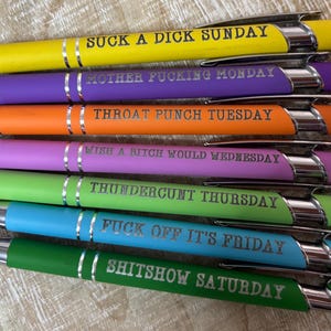 Snarky 7 Days of the Week Pen Set - Rude Pens, Gag Gift Pens - Pack of 7 Clickable, Stylus Pens