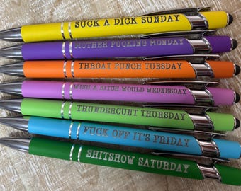 Juego de bolígrafos con los días de la semana más sarcásticos: regalo de broma grosera, bolígrafos con punta fina