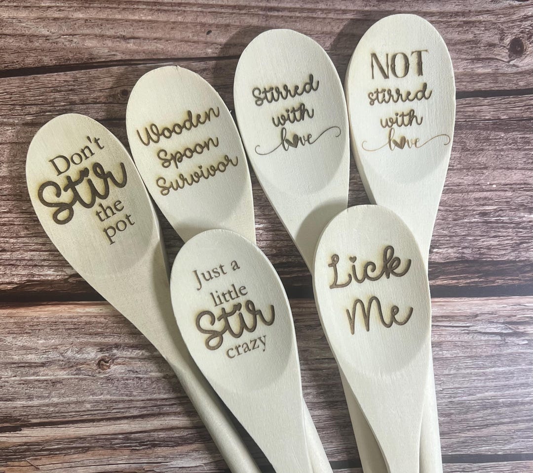 Engraved Wooden Spoons - Stirred With Love, Lick Me, Wooden Spoon