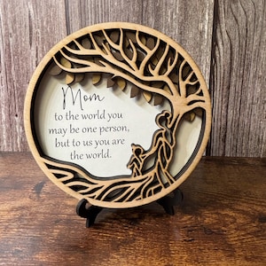 Mom 6” Circular Plaque - Mothers Day Plaque with Stand, Layered Plaque