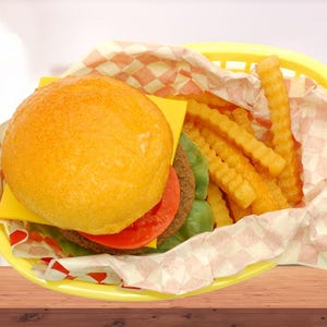 Cheeseburger and Fries Basket Fake Food Made in America