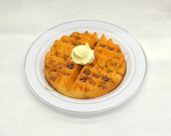 Fake Waffle with Butter on 10 inch Plastic Plate Display Prop Made in America.