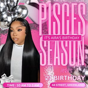 Pisces Birthday Flyer, Pisces Flyer, Birthday flyer, Pisces Bash Flyer, Bday Flyer, Birthday Event, Invitation Flyer, Canva Template, Evite