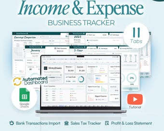 Small Business Income and Expense Tracker Accounting Budget Bundle für GeschäftsFINanzen Buchhaltung Google Sheets Spreadsheet Template