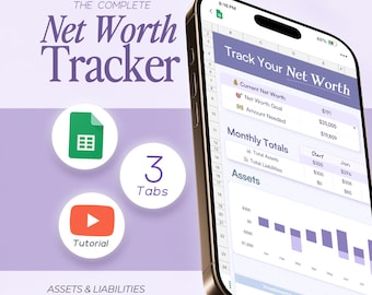 Nettowaarde-tracker Spreadsheet Budgetdashboard Financieel planner Bankrekeningsaldo Activa Passiva Overzichtssjabloon Google Spreadsheets