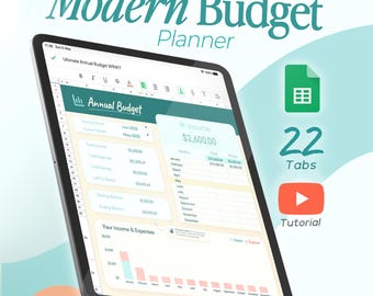 Modern Annual Budget Financial Planner Spreadsheet Template Monthly Savings Dashboard Debt Payoff Bills Tracker Google Sheets Budget Planner