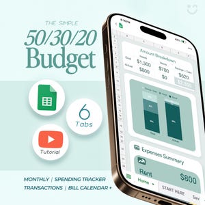 Simple 50/30/20 Savings Budget Google Sheets Personal Budget Calculator 50 30 20 Rule Financial Planner Template For Saving Money Management