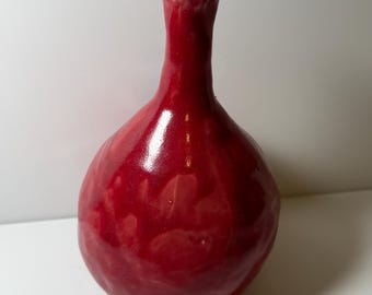 Rote Glasur Keramikvase - Hand gebaut