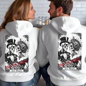 Til Death Do Us Part Sweat à capuche avec motif de carte de tarot - Sweat à capuche blanc pour couple, style gothique, cadeau pour la Saint-Valentin