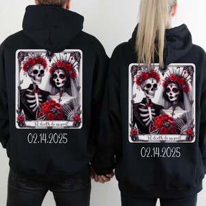Til Death Do Us Part Hoodie mit Tarotkarten-Motiv & personalisierbarem Datum - Schwarzer Paar Hoodie Gothic-Style Geschenk zum Valentinstag