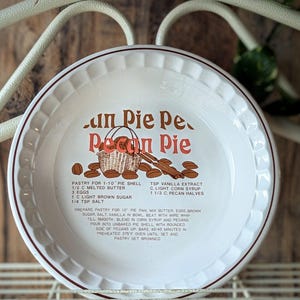 Vintage Pecan Pie Dish: Off White Hankook Ceramic 10&quot; Pie Pan with Recipe