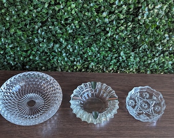 Vintage Clear Glass Ashtrays: 1970s Etched Glass - MCM Home Decor