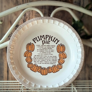 Vintage Pumpkin Pie Dish - Royal China by Jeanette with Recipe - Deep Dish 11 Inch Pie Pan Made in USA - Kitchenware and Home Décor