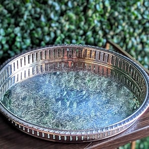 Ornate Silver Plated Vanity Tray: Etched Victorian Jewelry & Perfume Holder